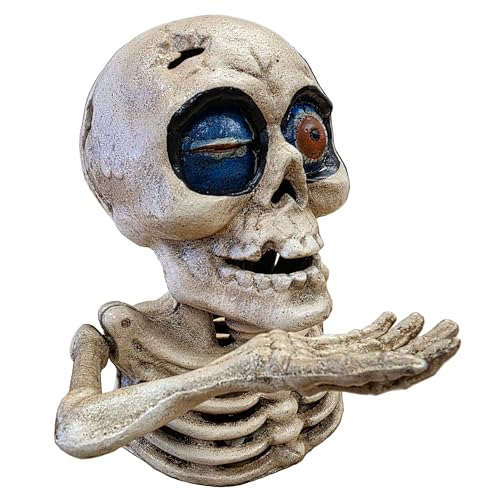 Skull One Eye Cast Iron Mechanical Coin Bank with Painted Antique Finish (6' x 5.5')