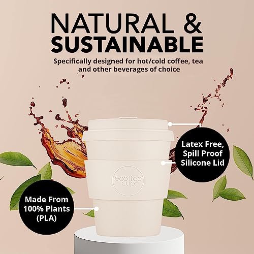 Ecoffee Cup 8oz 240ml Reusable Eco-Friendly 100% Plant Based Coffee Cup with Silicone Lid & Sleeve - Image 4