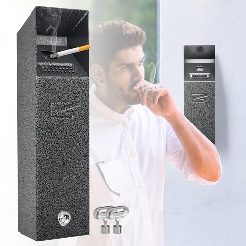 Wall mounted Cigarette Butt Disposal,Receptacle,Ashtray,Bin,Fireproof, Prevention of Waterlogging, Corrosion Resistant, Smokeless, Suitable for Shop Entrance,Outdoor,Park,Smoking Areas.Grey