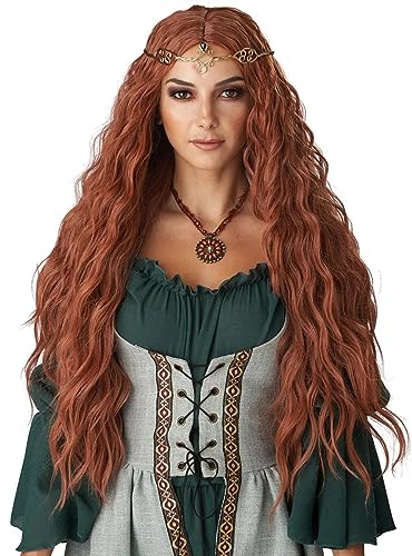 PORSMEER Halloween Renaissance Maiden Queen Long Wavy Auburn Wig for Women - Image 2