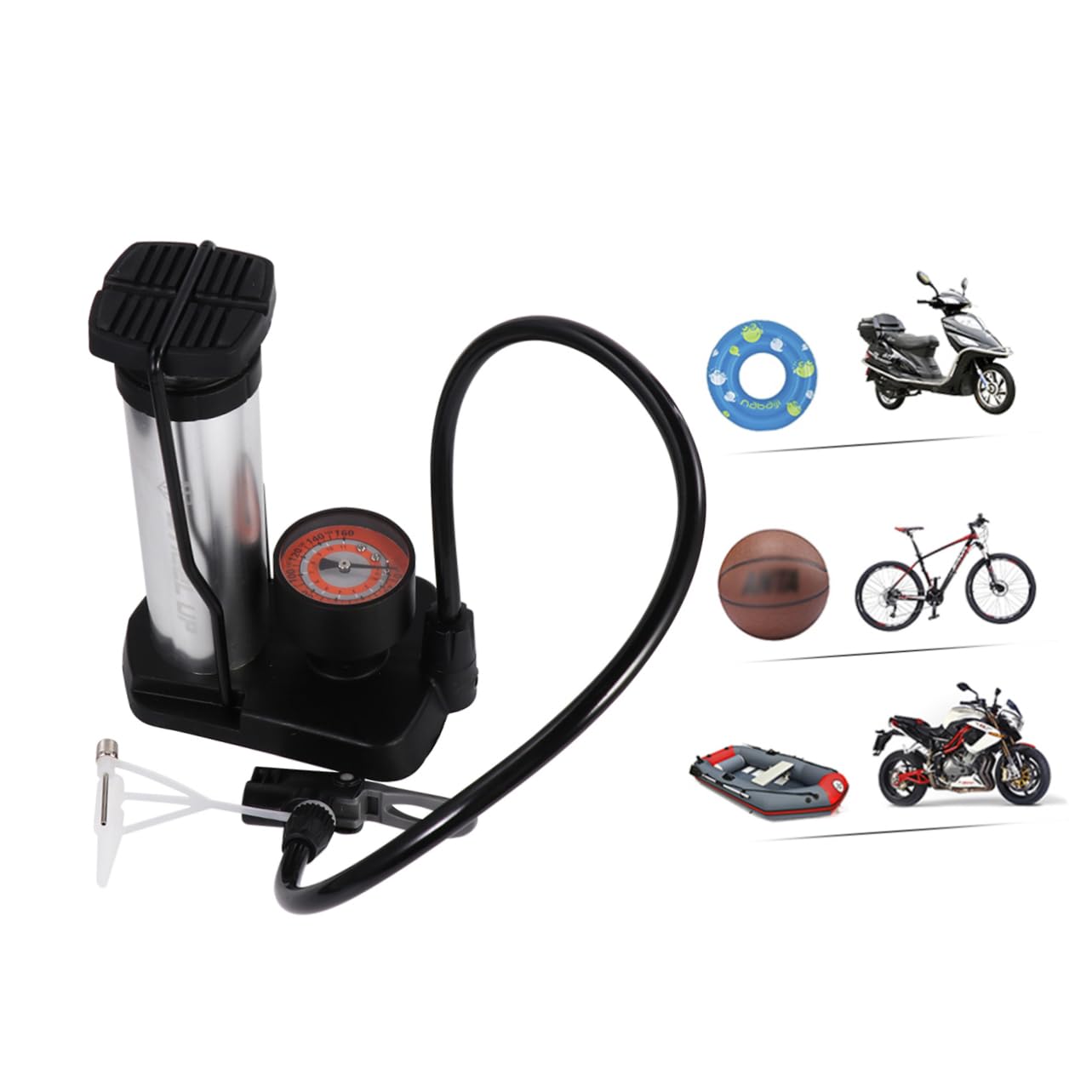 VINTORKY Portable Bike Tire Floor Pump High Pressure Foot Inflator for All Bike Types Durable Construction Lightweight Design for Outdoor Use Silver