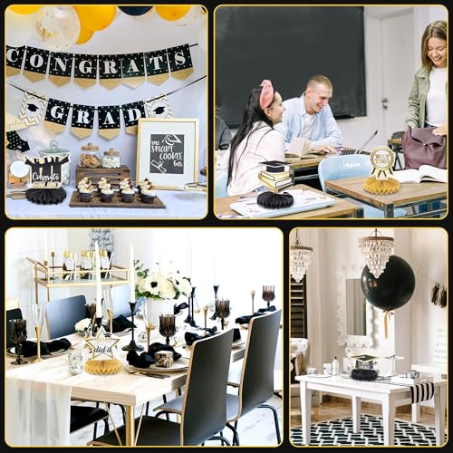 Image of Graduation Party Decorations Class of 2025 Honeycomb Centerpieces Congrats Grad Black Gold Table Toppers(9 PCS)