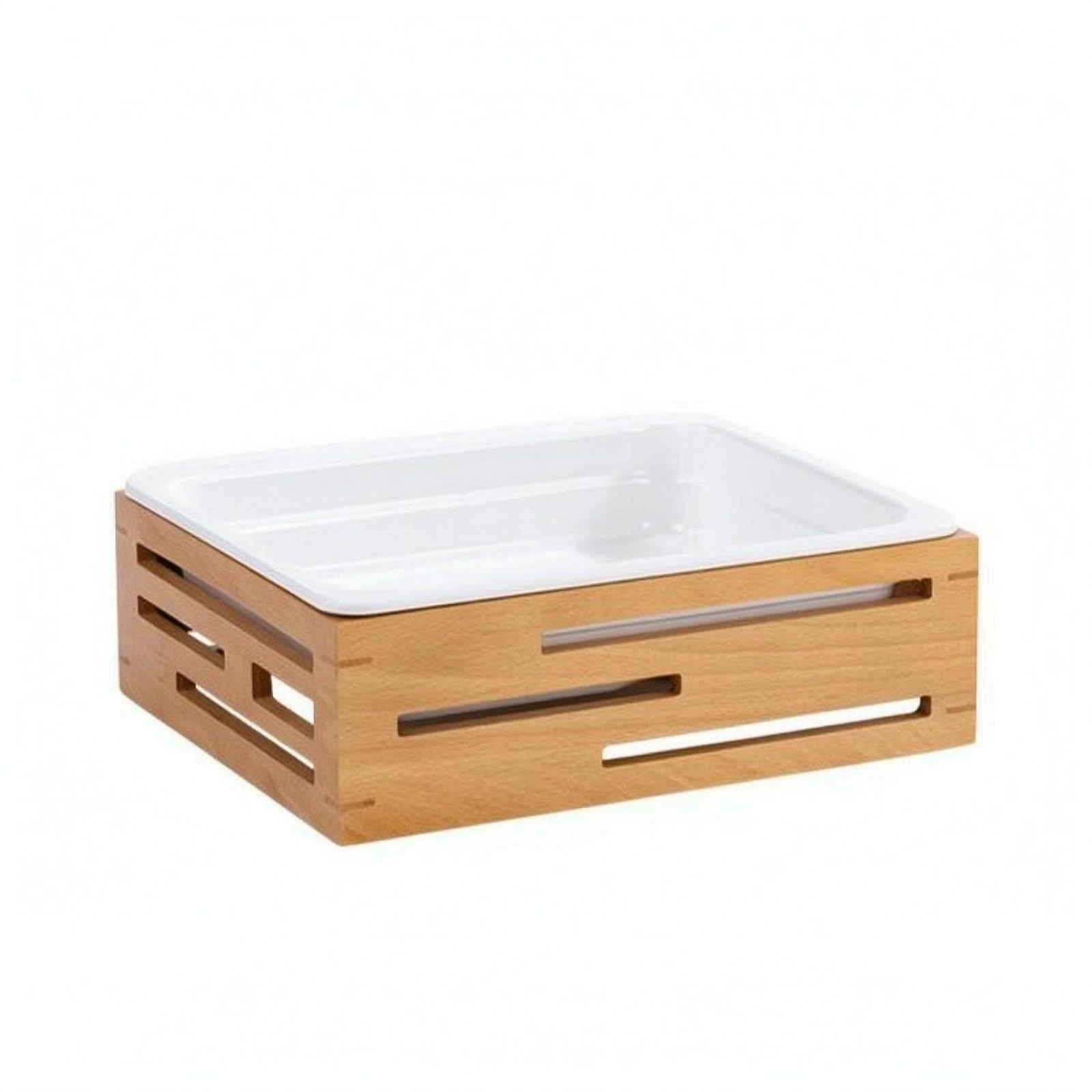 Vassoio Espositivo Commerciale Vassoio per Presentazione Espositore da Buffet Rettangolare Piatto da Tavola con Inserto , Piccola , 1/2 Cornice In Legno Con Piatto In Finta Porcellana