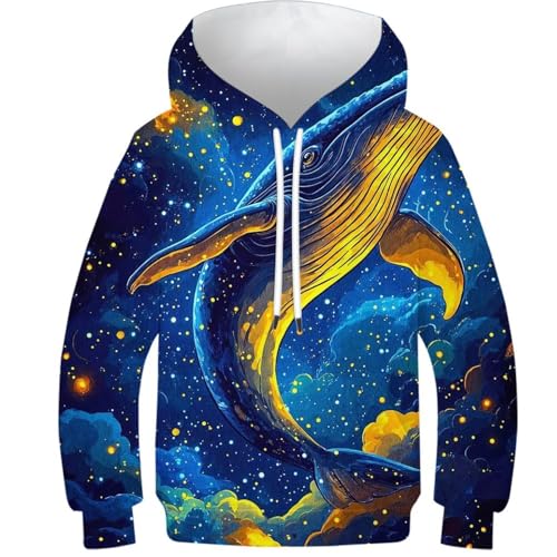 Sweat à capuche baleine espace imprimé 3D pull fille garçon 13-15 ans