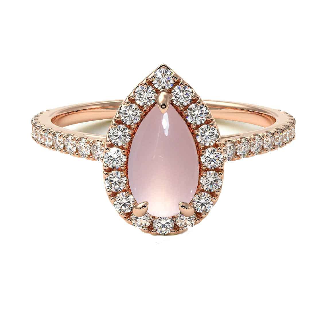 Choose Your Gemstone 18K Rose Gold Ring Pear Shape Halo Diamond Design Wedding Engagement Handmade and Fashion Jewelry for Women Girl Available in Size 4,5,6,7,8,9,10,11,12