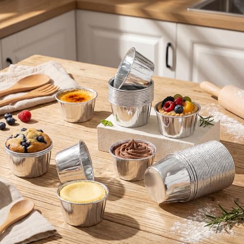 Image of 50 Pack Silver Cupcake Liners Bulk Disposable Foil Muffin Cup