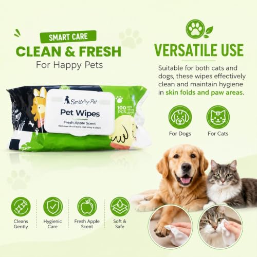 Image of Barkz & Mewz Smarty Pet Wet Wipes for Dogs Puppies Cats Lemongrass Fragrance 300 Count Pack of 3 x 100 Pet Grooming Cleaning Wipes Gentle Deodorizing Safe Daily Use