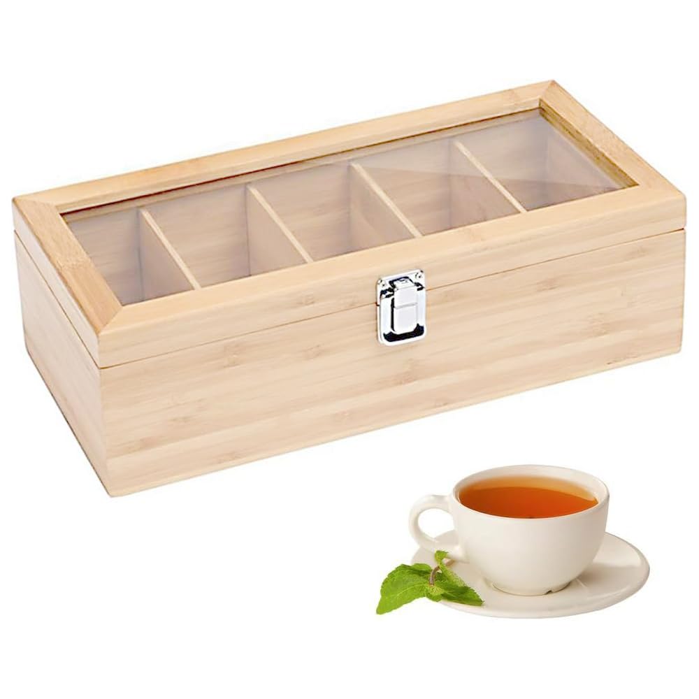 Tee-Organizer Aus Akazienholz – 8 Fächer, Mit Transparentem Deckel & Magneten, Für Teebeutel, Kräuter & Gewürze, 32x19x11 Cm