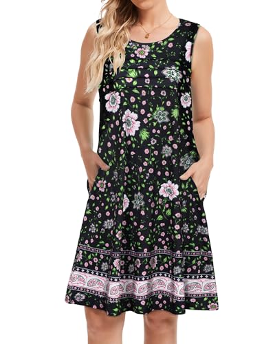 Image of CHICGAL Womens Summer Dresses Casual Loose Pleated Front Tshirt Sleeveless Tank Sundresses with Pockets 2026
