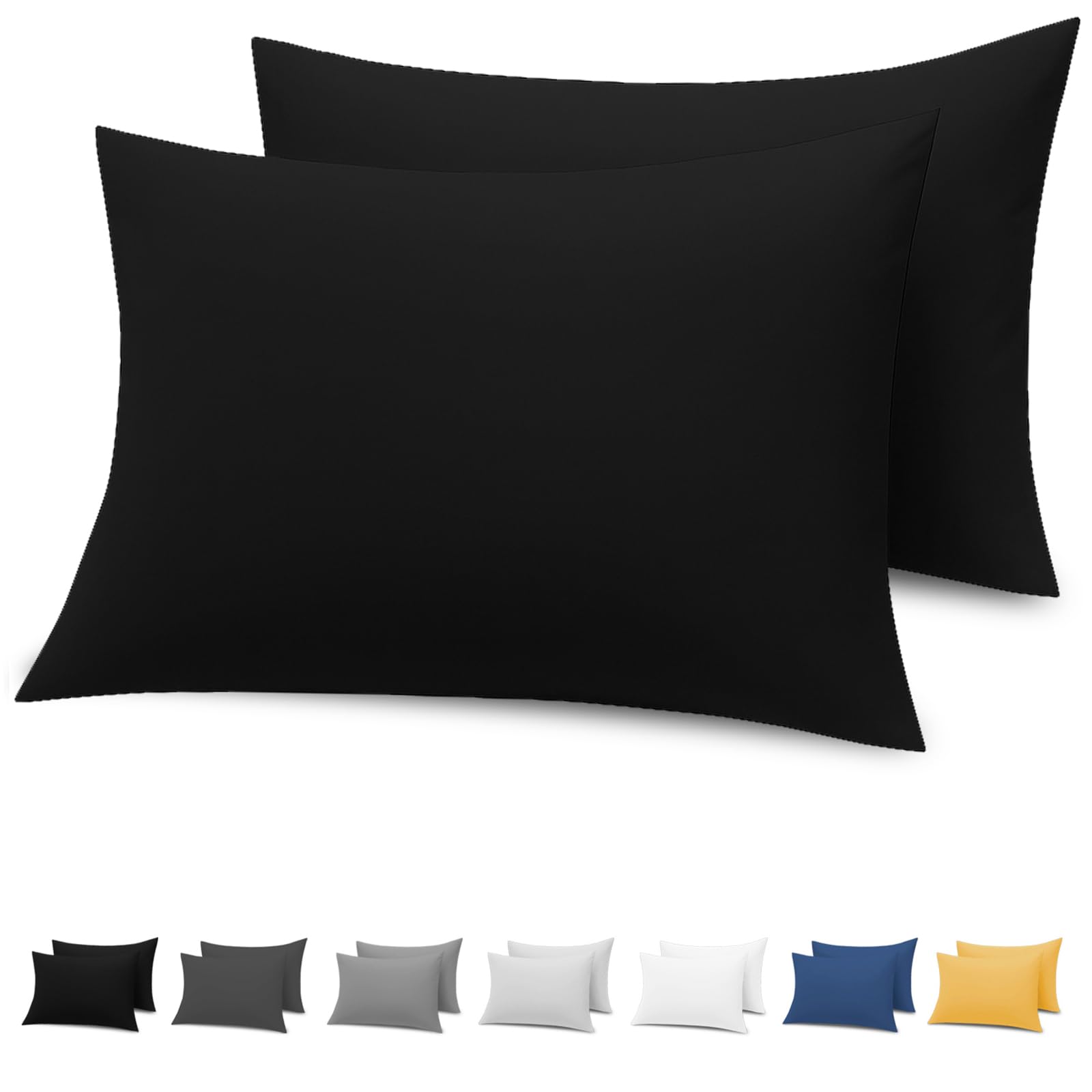 Lazzaro Pillow Cases 2 Pack - Brushed Microfiber Pillowcases - Ultrasoft Hypoallergenic Pillowcases 2 Pack With Envelope Closure - Non Iron Breathable Black Pillow Covers (50 x 75 cm)