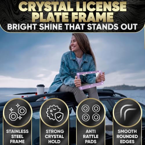 2 Pack Bling License Plate Frames for Women – Stainless Steel Rhinestone License Plate Frame & Easy Install Kit – Bling Car Accessories, Fits U.S. & Canada Plates | Gift Box with Ribbon (Lavender) — view 3