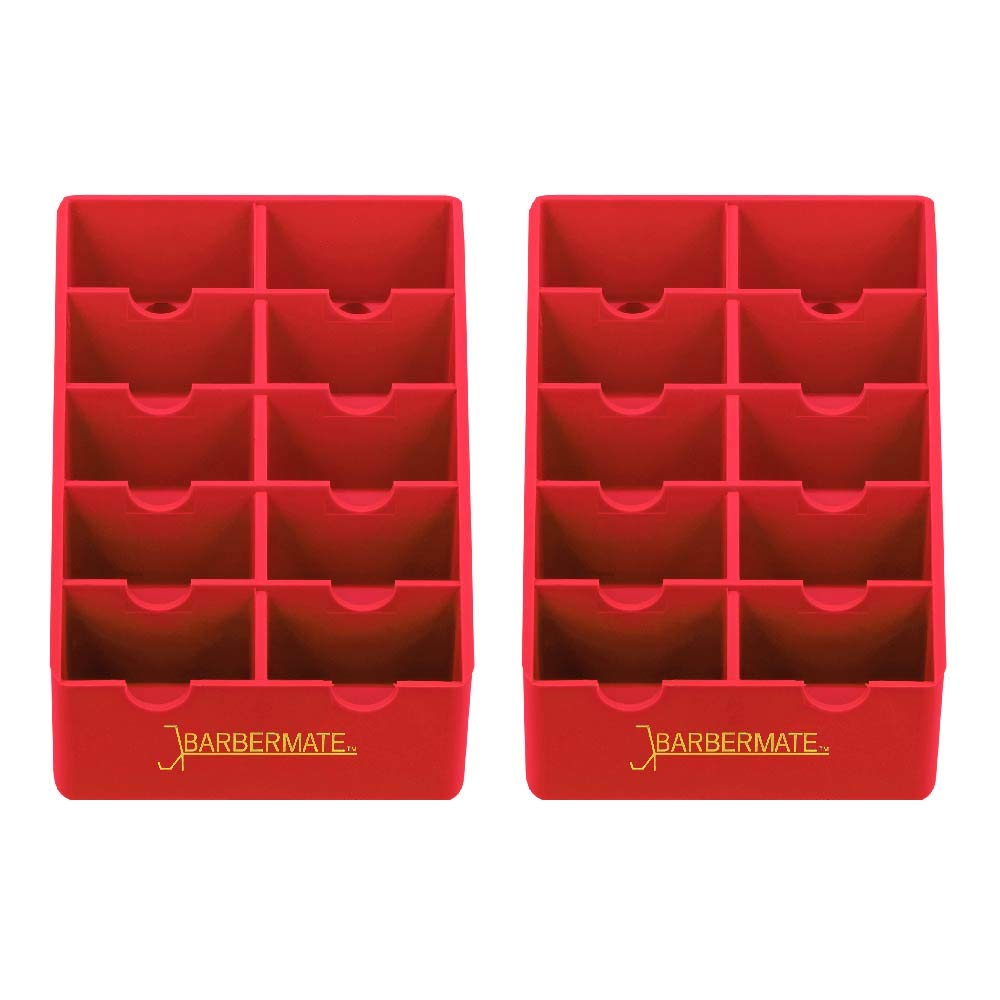 BarberMate 2 Pack Blade Rack Storage Tray - Holds 10 Clipper Blades (Red)
