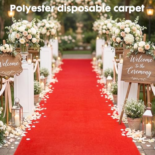 DASIAUTOEM Roter Teppich Läufer 1 x 5 m, Rutschfester Red Carpet mit 10 Meter Klebeband VIP Event Rot Teppich, Hochzeitsteppich, Messeteppich, für Dekoration, Karneval, Mottoparty, VIP, Party Flur