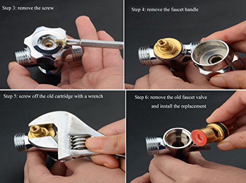 Huashan Pair of Replacement Brass Ceramic Disc Stem Cartridge Faucet Valve Quarter Turn 3/4" X 57mm x 12mm spline length 20 teeth