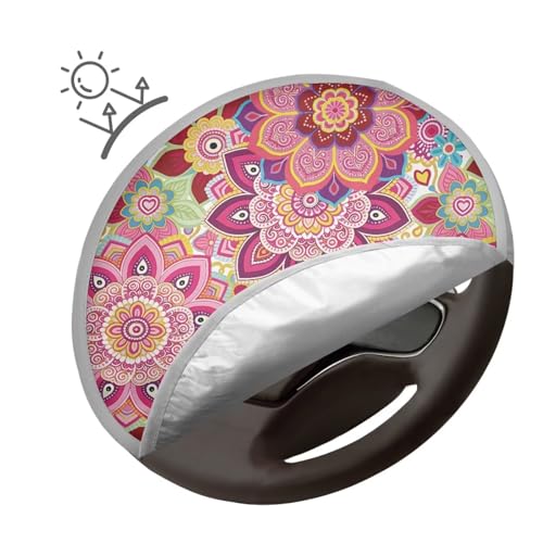 Image of Steering Wheel Sun Shade Cover Easy Installation Reflect UV Sun and Heat Mandala Floral Pink Steering Wheel Sunshade Non Slip Car Interior Accessories for Car Truck SUV