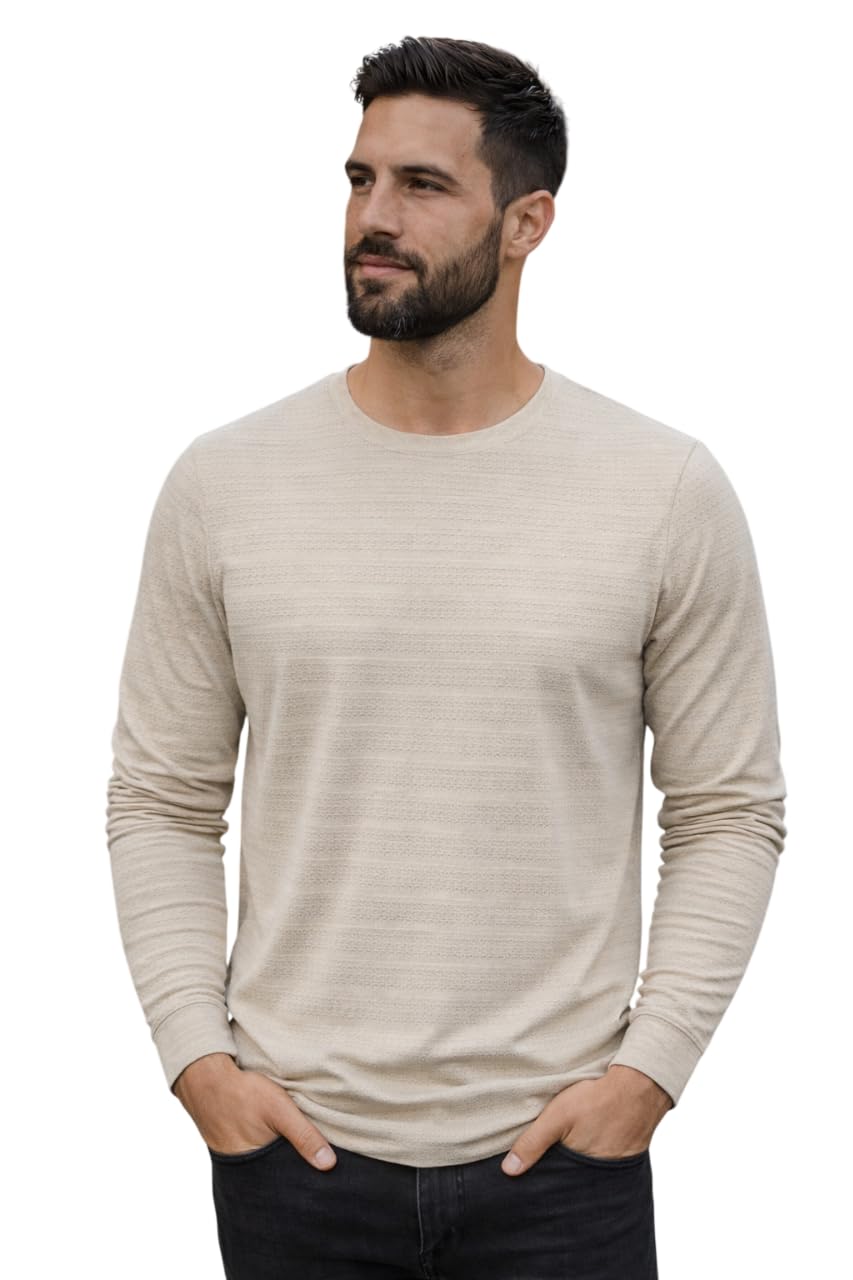 rodzen Men's Polycotton Regular Fit Full Sleeve Striped Pattern Round Neck T-Shirt-picture-11