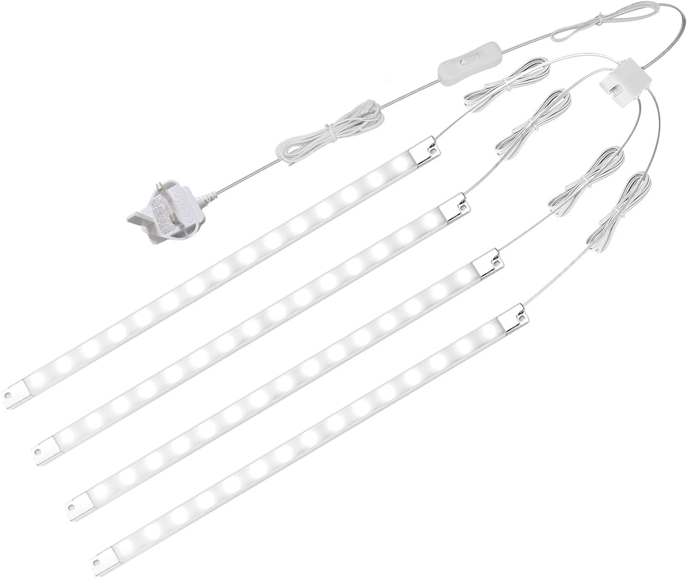 LED Display Cases Lights 4-Pack 6000K White Cupboard Lighting Kit | Plug-in (4)30cm Strip Light Bars, Under Counter Lighting Strip for Display Case Shelf Showcase Bookshelf Kitchen Workbench