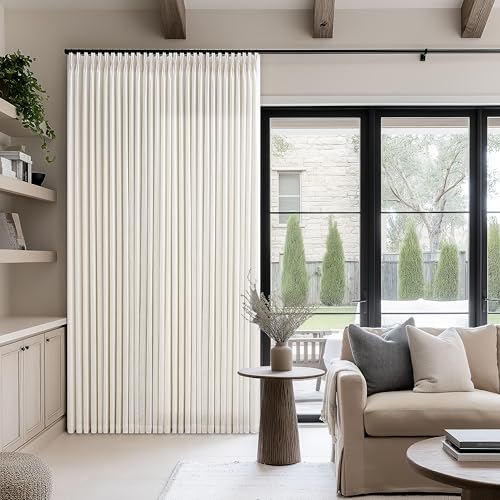 Image of Extra Wide Curtains 100 Width 102 Inches Long Patio Sliding Door | Natural Linen, 100 Inches Wide, Pinch Pleated , Hooks Rings, Light Filtering, Semi Sheer, Living Dining Room, 1 Panel