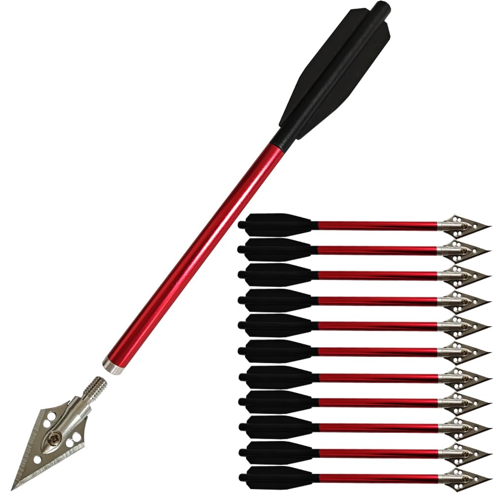 biubiusot Aluminum Crossbow Bolts - 6.7Inch Mini Archery Crossbow Arrows with Replaceable Tip and Sharp Blade for 50-80lbs Crossbow for Adults,Ideal for Target Exercises Shooting (24, Red)