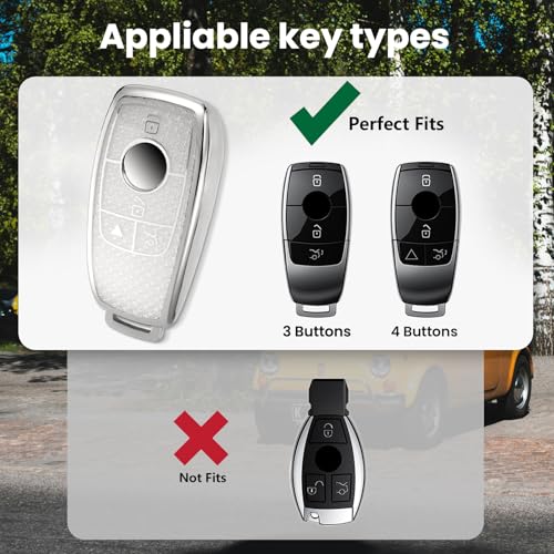 Image of Key Fob Cover for Mercedes Benz, Rhinestone Wristlet Case, White