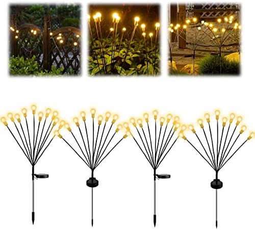 Carseatty Firefly Solar Lights Outdoor, 10LED Bulbs 4 Pack Solar Powered Warm Light Waterproof Swaying Lights for Yard Home Parties Wedding