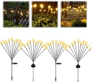 Carseatty Firefly Solar Lights Outdoor, 10LED Bulbs 4 Pack Solar Powered Warm Light Waterproof Swaying Lights for Yard Home Parties Wedding