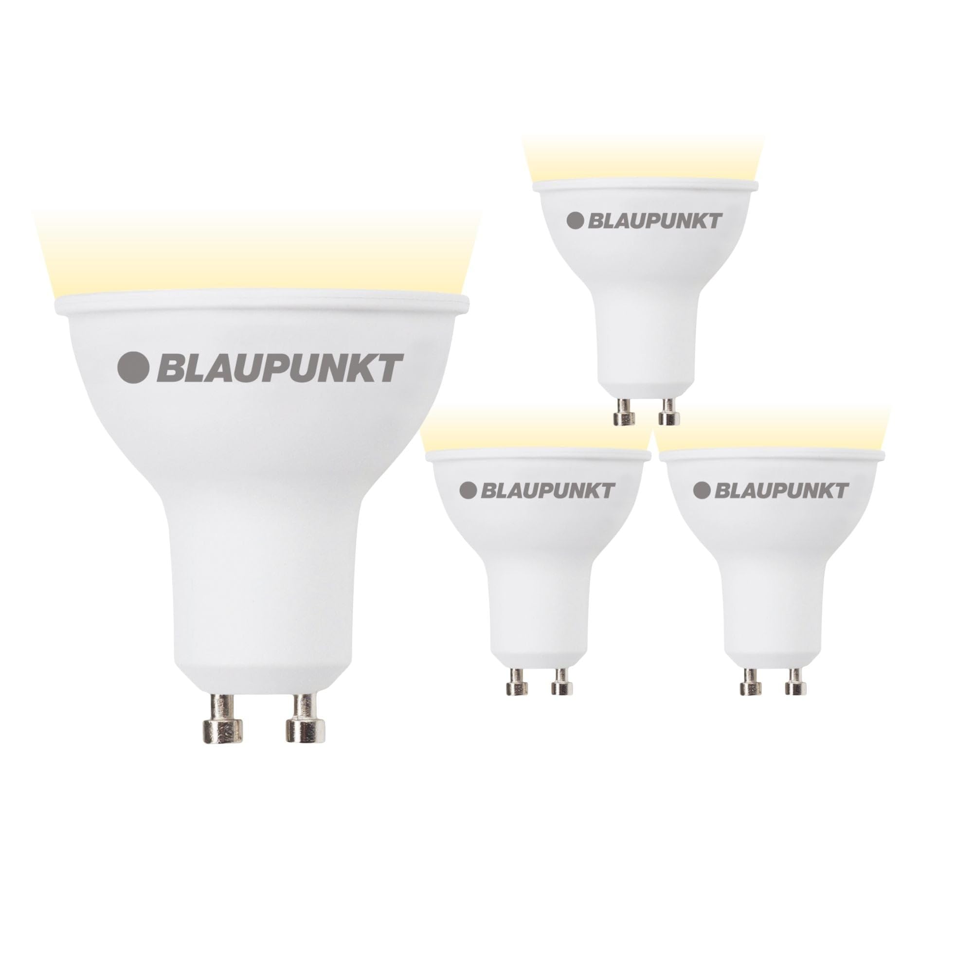 Blaupunkt GU10 LED Spotlight Warm White | 10W (80W-100W Equivalent), 1050 Lumens | 2700K Warm White LED Bulbs | Non-Dimmable, Eye Friendly, Flicker free | Cost-Saving Reflector Lamps for Home – 4 Pack