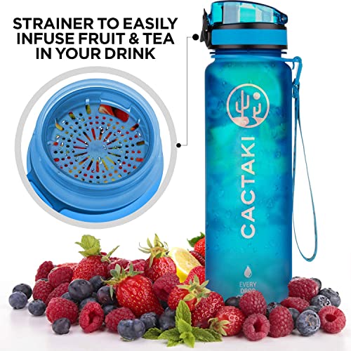 Cactaki32 Oz Water Drinking Bottle With Time Marker Straw Strap Stay Hydrated Hydration Tracker Reminder To Drink Daily Hourly Measurement Markings Leak Spill Proof Bpa Free Pink