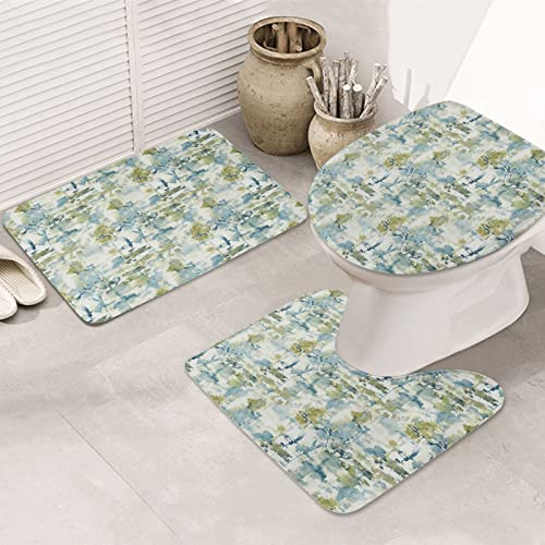 3 Piezas Juego De Alfombra De Baño Estampado Azul Pizarra Alfombras De Cama Cómoda 3 Alfombrillas De Baño, para Baño, Cocina