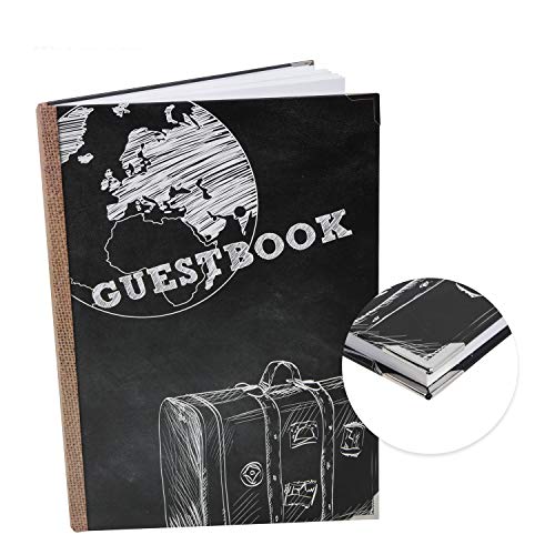 Logbuch-Verlag libro degli ospiti Guestbook vuoto nero bianco marrone formato A4 copertina rigida 164 pagine vuote con angoli metallici protezione lavagna gesso vintage hotel pensione
