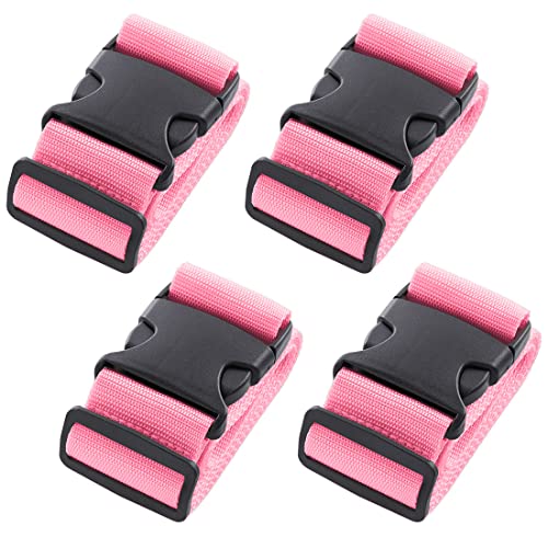 Image of 4pcs 74″x2″Luggage Straps for Suitcases,Adjustable Suitcase Straps and Heavy Duty Strap Buckle Packing Straps Travel Accessories,Fluorescent Pink