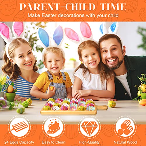 Zubebe Easter Deviled Egg Tray Platter Wooden Egg Plate Reversible Egg Holder Countertop (24 Eggs) #TOP3