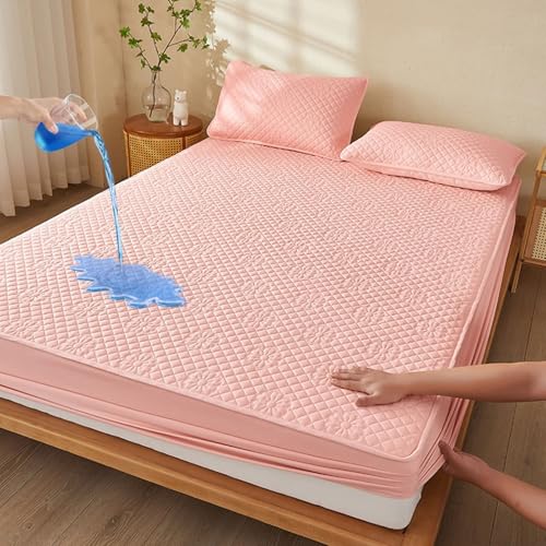 Drap-housse 200 x 200 anti-acarien rose sans pli pour literie king size - 2