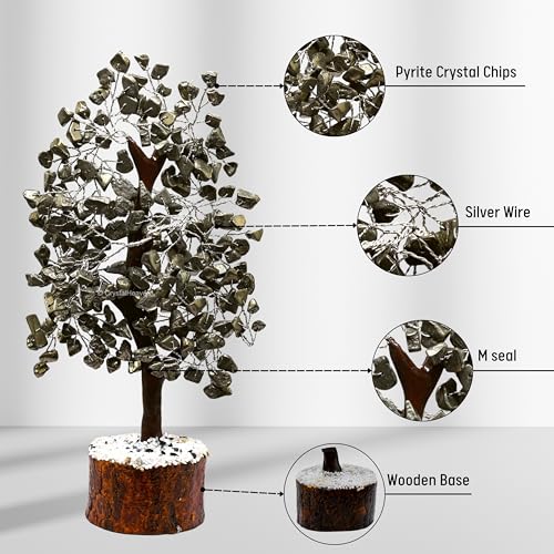Image of Crystal Heaven Certified Pyrite Crystal Tree for Good Luck - Healing Crystals Money Tree for Wealth, Positive Energy at Home Office - Decorative Spiritual Gifts for Vastu, House Warming, 9 x 25 Cm