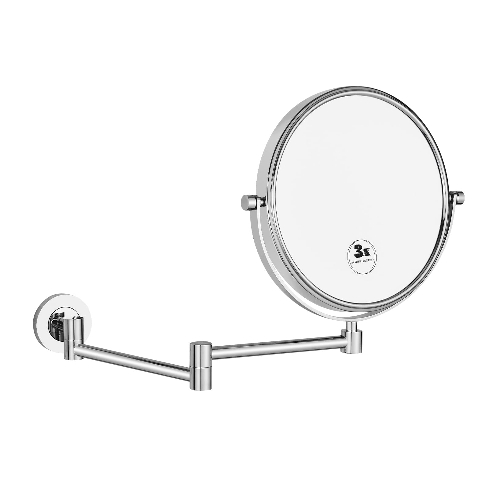 Nicesail Espejo cosmético de pared con aumento de 5 x, brazo largo, extensible, giratorio 360°, espejo de doble cara, espejo de aumento para baño, cromado, diámetro 20 cm