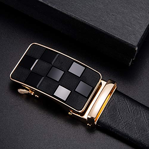 Dubulle FT-DK-2177-DE-110A Designer Men Leather Belt Fashion Black Plaid Sliding Adjustable Automaitc Rachet Buckle thumb #2