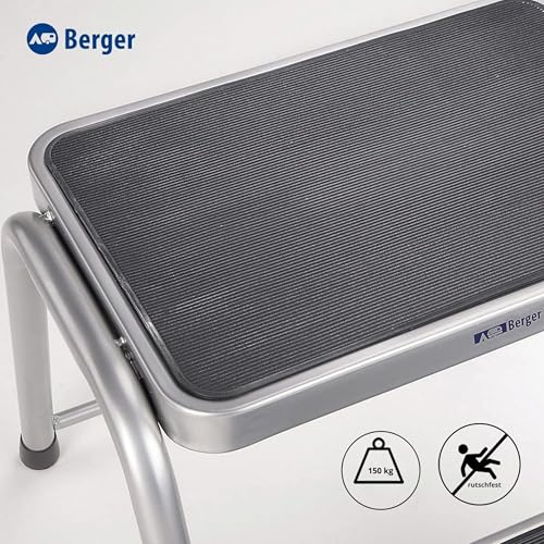 BERGER Wohnwagen Trittstufe aus Stahl | Bequeme Tritthöhe von 20 cm & 38 cm | Extra Rutschfester Auftritt | Belastbar bis 150 kg - Ideal für Wohnmobil & Caravan