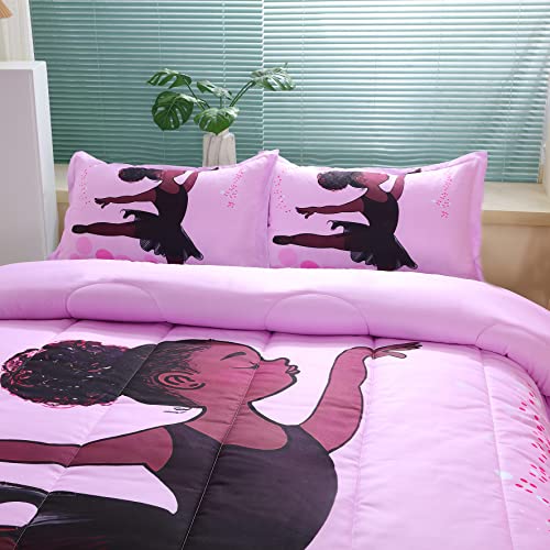 African American Black Girl Comforter Set For Kids And Adults, Twin Size Little Black Ballet Girl Themed Bedding Comforter With 2 Cute Ballerina Pillowcases - 68" X 86" #TOP5