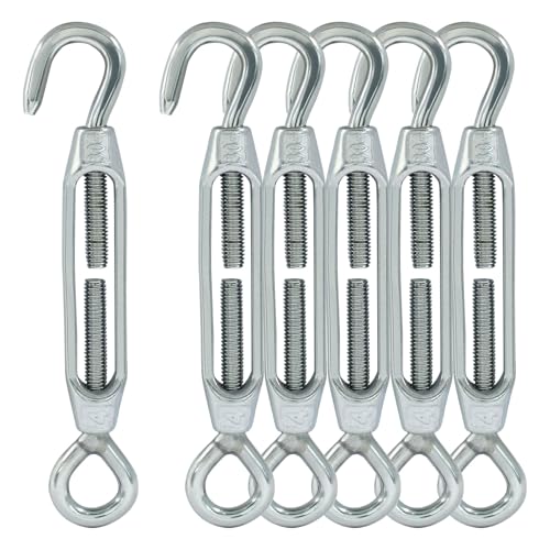 Cjueiom 6Pcs M4 Turnbuckle Wire Tensioner 304 Stainless Steel Turnbuckle Hook and Eye, Adjustable Turnbuckle Heavy Duty, Rope Cable Tension Set