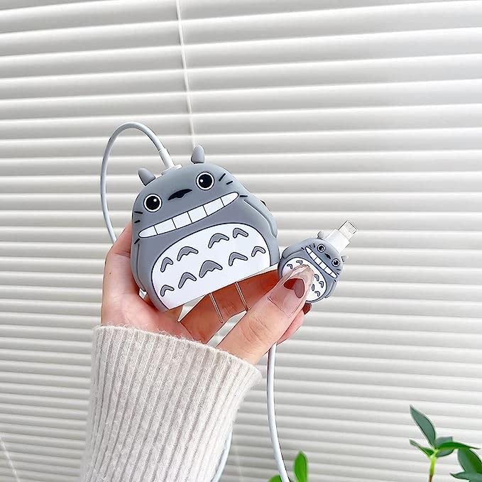 Image of Cartoon 3D Design Protective Case for 18W 20W iPhone 15 14 13 12 11 Pro Max Fast Charging Cable Adapter Charger, Cute Cartoon Lightning Data Cable Case for iPhone Charger-Totoro