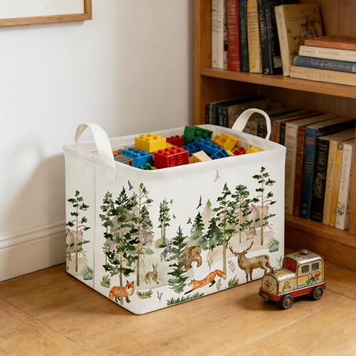 Image of Rectangular Woodland Animal Basket Kids Baby Storage Basket,Bear Fox Boys Girls Gift Toy Box Bin for Nursery, Shelf Book Woodland Room Decor,Gift Baskets(Tree animals)