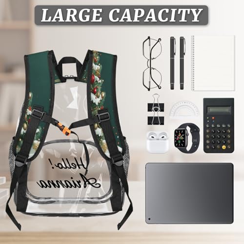 Merry Christmas Personalized Small Clear Backpack Heavy Duty for Stadium Approved Custom Merry Christmas Tree PVC Transparent Backpack with Name See Through Bag for Concerts3