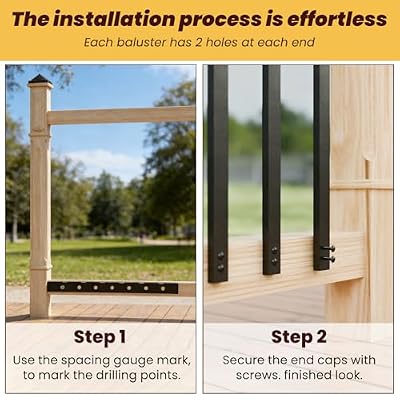 50 Pack 32.25 Hollow Aluminum Deck Balusters with Screws, Metal Balusters for Deck Railing Rectangular Spindles for Outdoor Porch Balusters, Matte Black, Includes Installation Spacing Guide