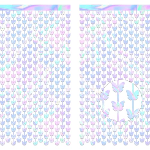 Cortina de oropel de mariposa iridiscente para niñas, serpentinas para fiestas, decoración de fondo para hadas, hadas, primavera, fiesta de jardín, princesa, cumpleaños