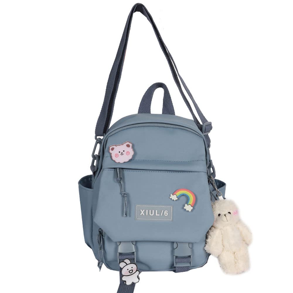 Eagerrich Cute Mini Backpack with Cute Pin Accessories Plush Pendant Small backpack Aesthetic Mini Backpack for School(Blue)