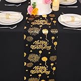 Snowkingdom Happy Birthday Table Runner Black and Gold 120 Inches Glitter Foil Metallic Thin Mesh Balloons Table Runner Celebrate Birthday Party Kitchen Dining Table Centerpieces Decorations