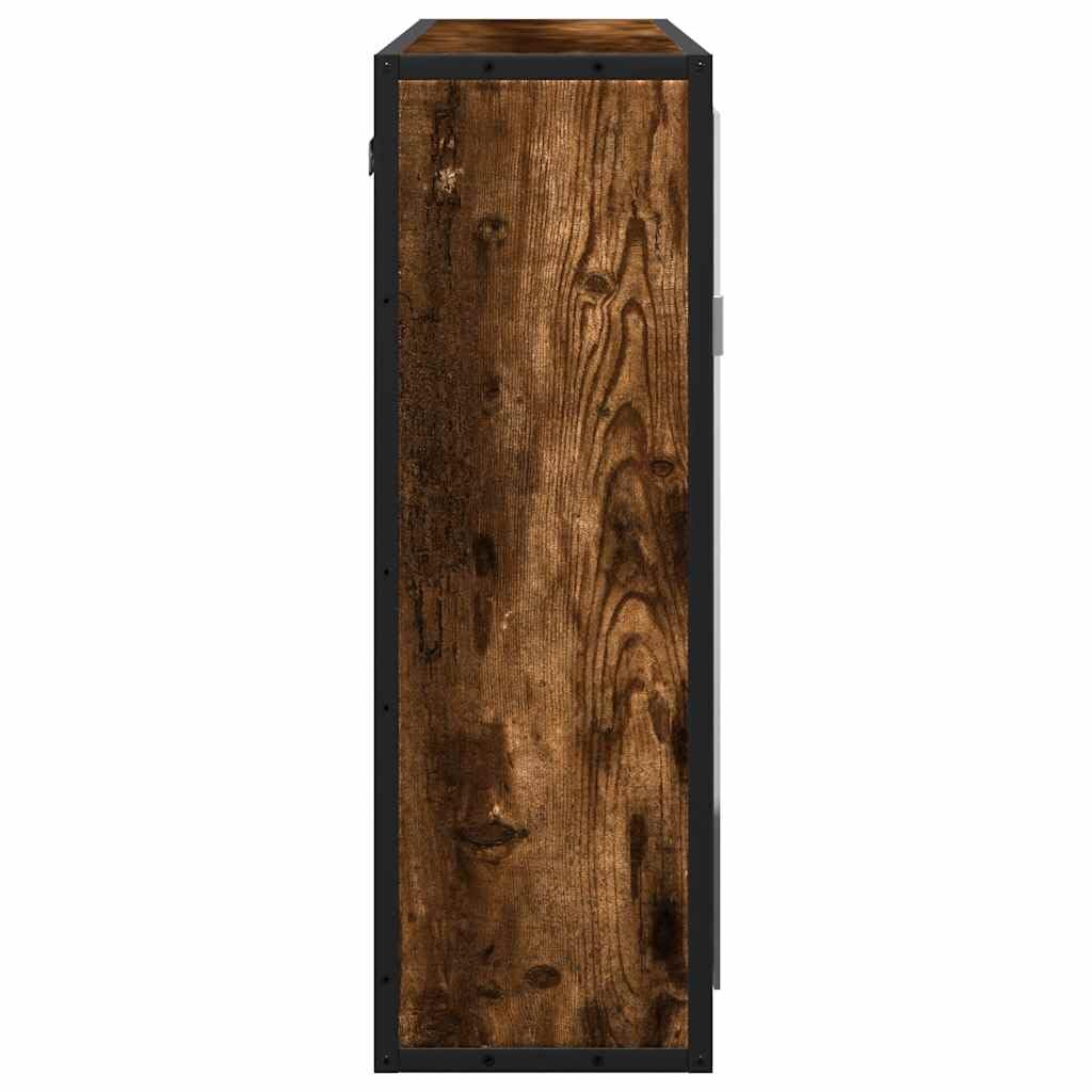 Bad-Spiegelschrank Räuchereiche Holzwerkstoff mit Metallgestell 65x20x60 cm Wandmontage Badezimmer Stauraum Schrank Spiegel für Makeup und Rasur langlebig stabil