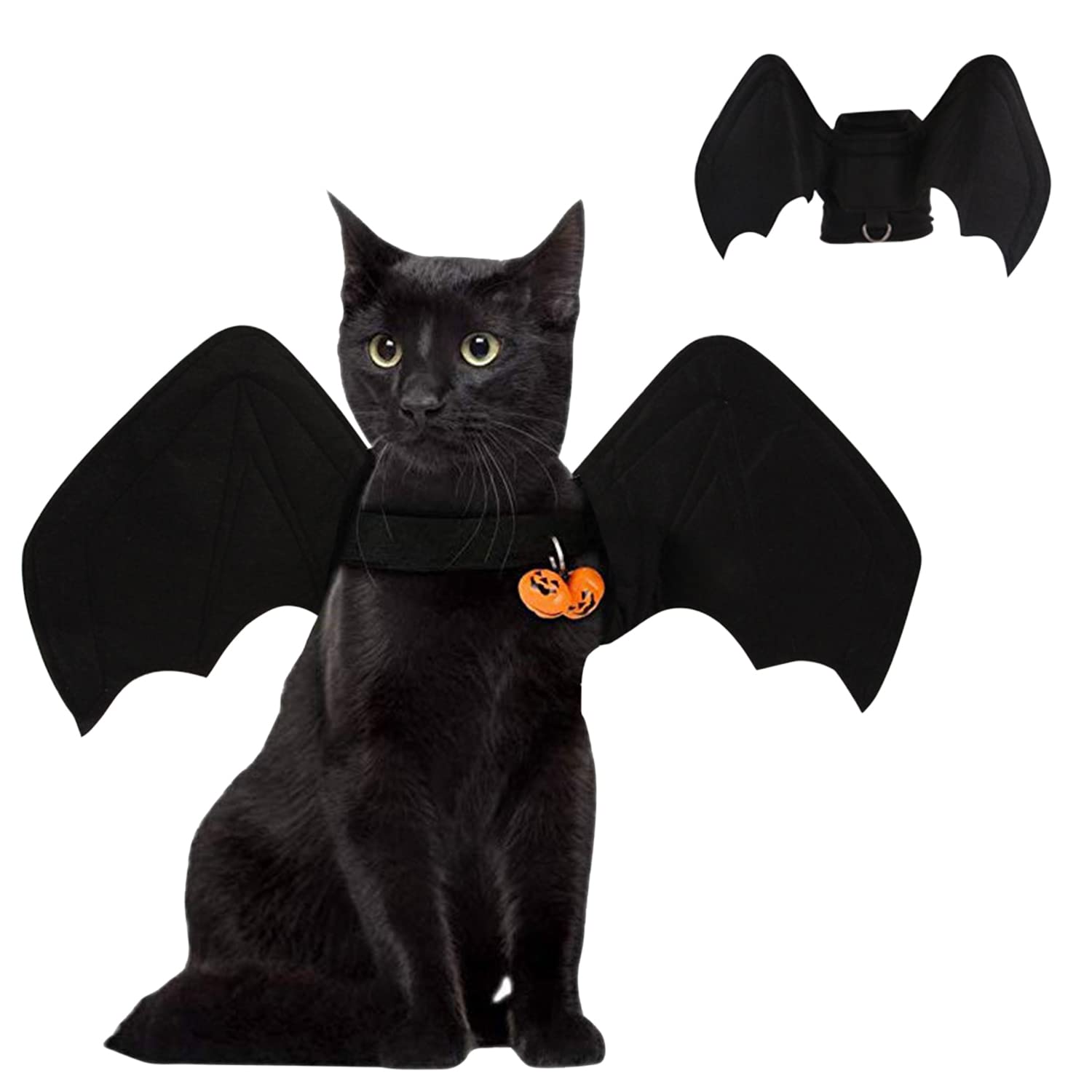 Boodtag Halloween Bat Wings Costume for Cat Dog Cosplay Outfits with Small Bell Decoration S-L (Black, Bat Wings L)