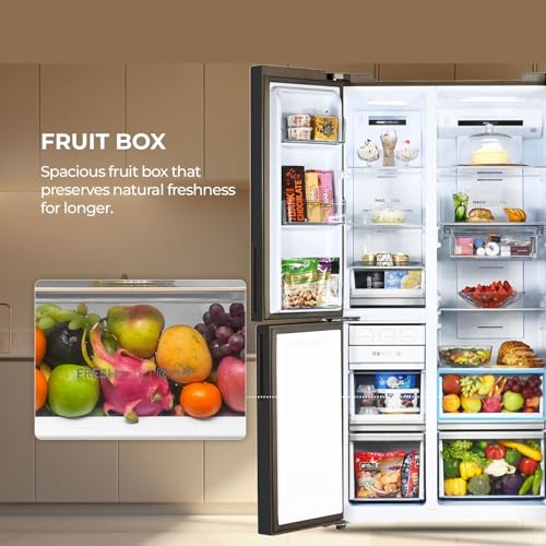 Image of Haier 598 L 3 Star Frost Free Expert Inverter Smart Sense AI enabled 3-Door Side by Side Refrigerator (HRT-683KGU1, Black Glass, Magic Convertible Zone, Deo Fresh Technology, 2026 Model)