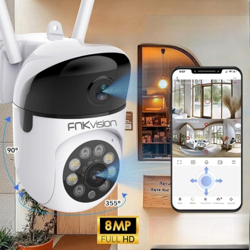 Image of Vision 8MP Full HD Security Camera, WiFi Enabled, 355 Panoramic View, Smart AI Detection, Waterproof, Voice Intercom, Mobile App Control, for Home Office Store Surveillance